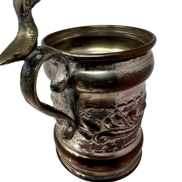 Silver Plated Baby Baptism Christening Vintage Mini Cup Fleur De Lis Bird Handle - Picture 2 of 7